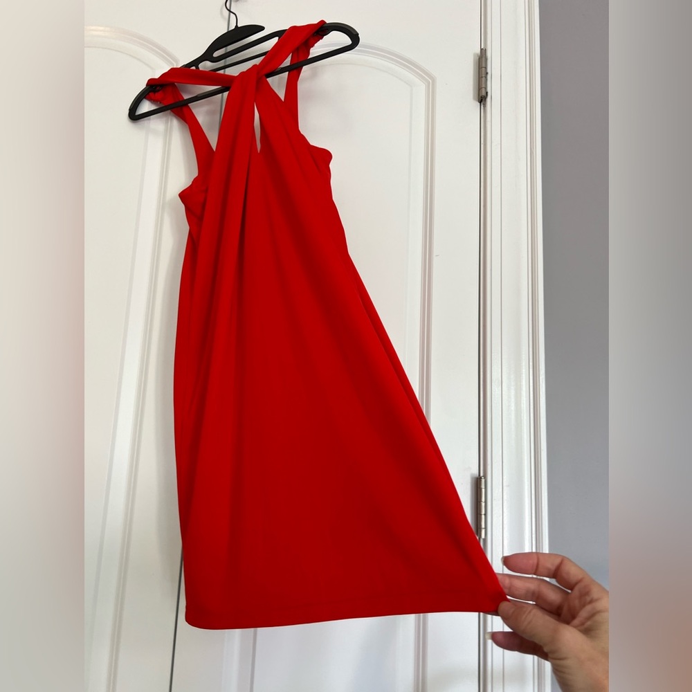 H&M Vibrant Cherry Red Twist Halter Neck Mini Bodycon Dress Women 2 NEW